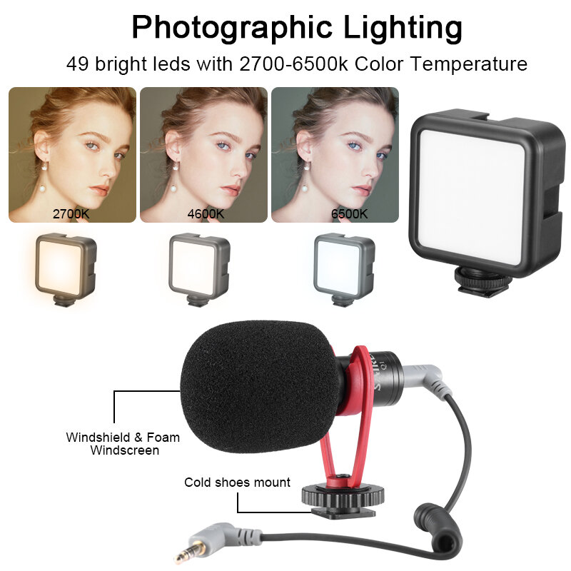 Ulanzi-KIT de trípode para Vlog, soporte de montaje para teléfono con zapata fría, para micrófono, luz LED, Mini trípode para iPhone 13 y Sony, MT-08 DSLR SLR