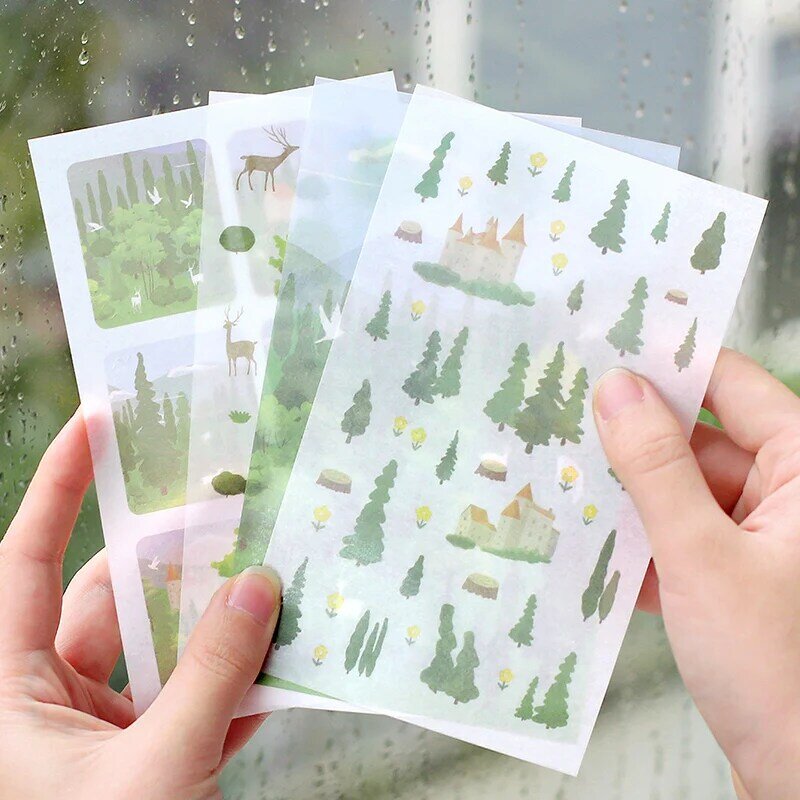 4 Pcs/Set Leisurely Rhyme Series Sticker INS Style Cartoon Flower and Plant DIY Diary Decorative Stickers Label