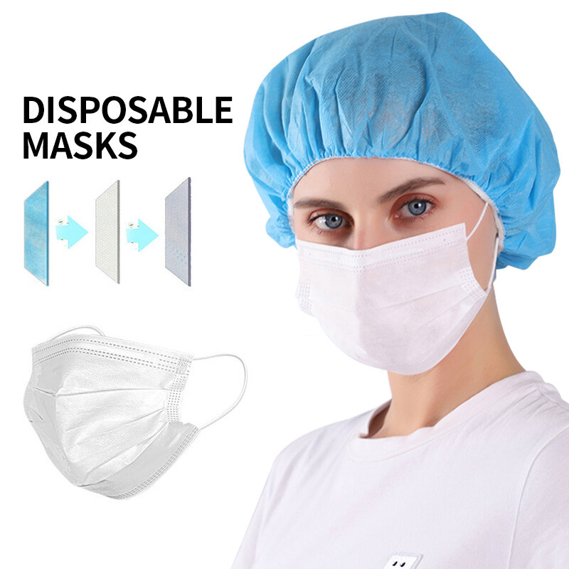 Máscara protetora descartável antipoeira, proteção em 3 camadas para rosto e boca, alça de orelha, filtro anti poeira, não é tecido, envio em 48 horas