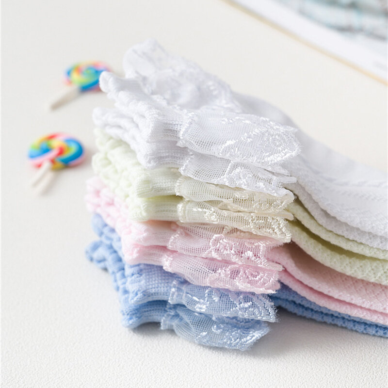 USHINE-Calcetines con volantes de encaje blanco para niñas pequeñas, medias tobilleras de algodón con ojales de princesa, para vestido