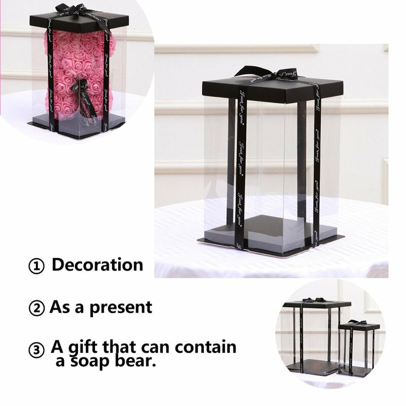 Caixa de presente vazia transparente para ursinho artificial, flor rosa, presente do coelho do luxuoso das mulheres, entrega rápida, quente, 2024