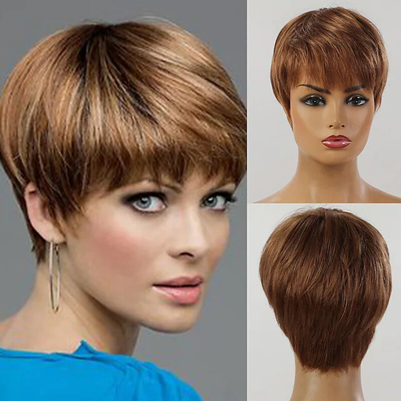 Synthetic Hair Capless Wigs Women Hair Natural Straight short Bob Pixie Cut Layered Haircut costume wig for women