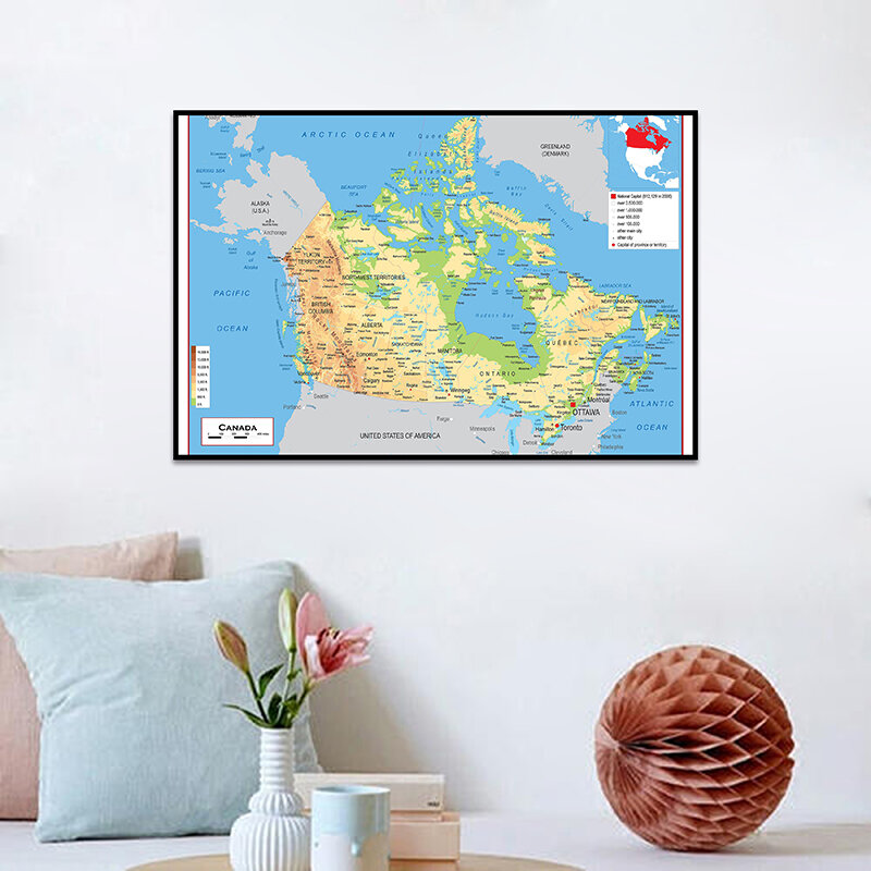 Bản Đồ Địa Hình Của Canada Trong Tiếng Pháp 60*90Cm Trang Treo Tường Tranh Canvas Cho Vật Dụng Văn Phòng Trang Trí Nhà Cửa đồ Dùng Học Tập