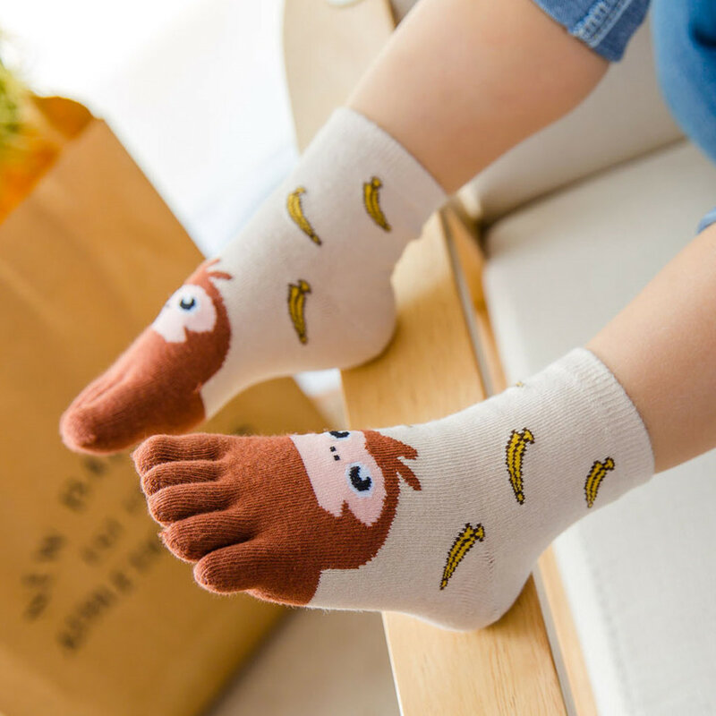 Хлопковые носки детские носки с принтом для маленьких девочек дети девочки мальчик мультфильм животных пять пальцев Нескользящие хлопковы...