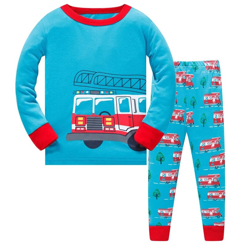 Niños conjunto pijama dibujos animados construcción vehiclekids ropa de dormir pijamas para el hogar coche de los niños Pijama estampado conjunto niñas pijamas de algodón