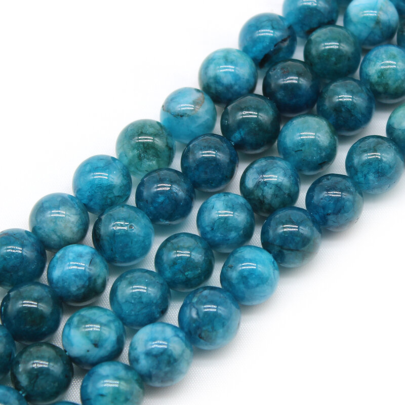 Smooth Blue Apatita Stone Beads, Espaçador Solto Redondo, Fazer Jóias, Pulseira DIY, Brincos Acessórios, 6mm, 8mm, 10mm, 15"