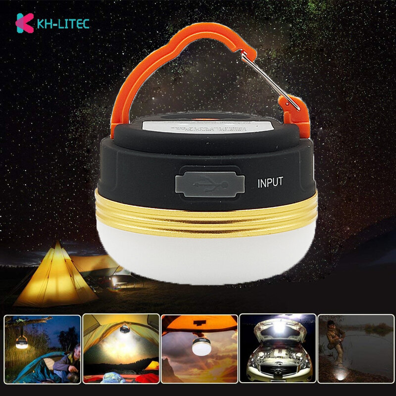KHLITEC-Mini luces de Camping portátiles, linterna LED de 3W para acampar, tiendas de campaña, lámpara colgante de noche para senderismo al aire libre, recargable por USB
