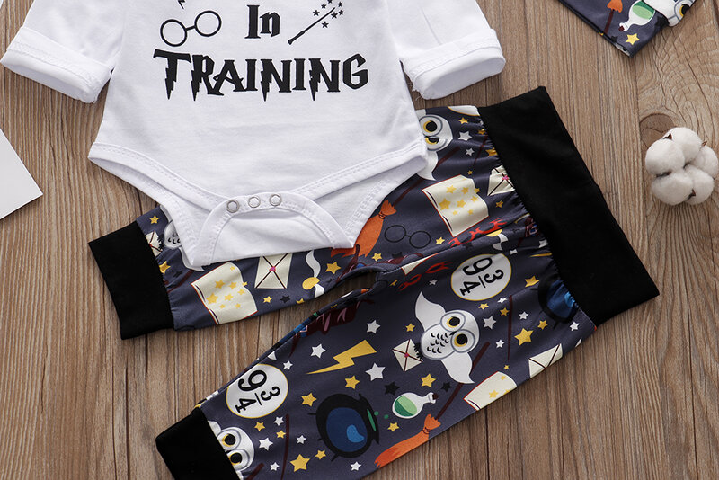 Noworodek niemowlęcy zestaw ubrań kreator w stroju treningowym Romper + spodnie + czapka 3 szt. Ubranka dla dzieci