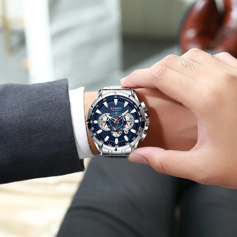 Curren 8363 moda masculina relógios com aço inoxidável topo marca de luxo esportes cronógrafo relógio de quartzo relogio masculino