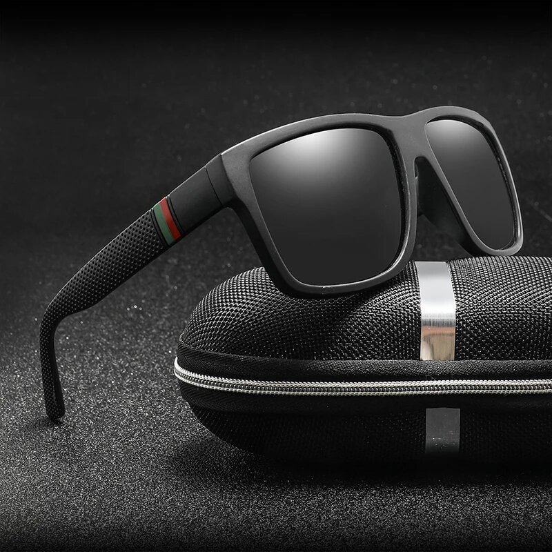 Óculos de sol quadrados polarizados para homens e mulheres, óculos de sol masculinos plásticos vintage, tons esportivos pretos elegantes, UV400, moda