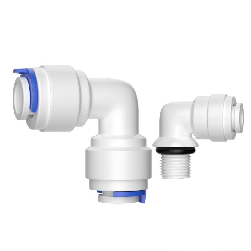 1/4 "3/8" OD tubo flessibile 1/4 "1/2" 3/4 "1/8" connettori rapidi per tubi in plastica raccordi a gomito per acqua RO raccordi per depuratori d'acqua