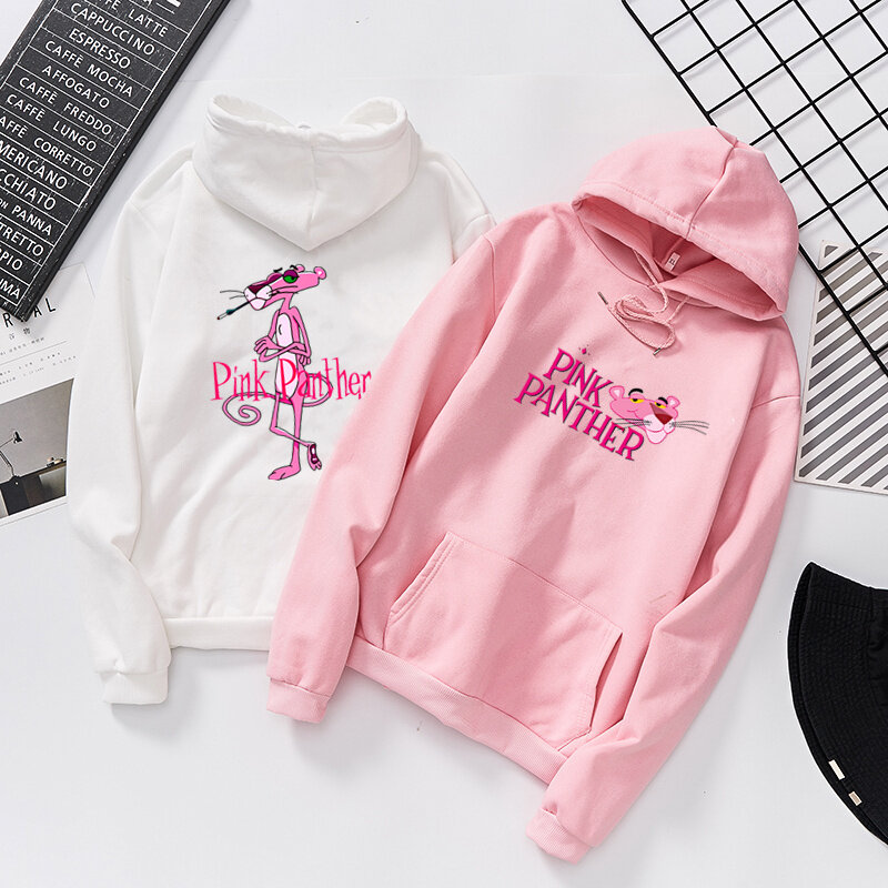 Qrxiaer dos desenhos animados pantera rosa hoodie moletom feminino outono hoodies streetwear casal camisa crianças menina inverno primavera casaco