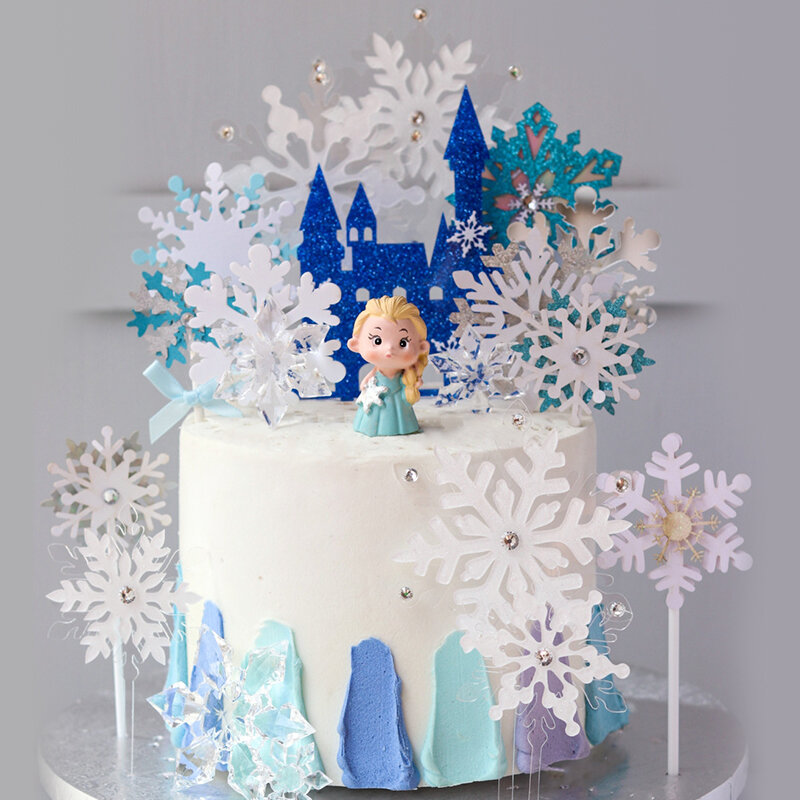 Ice Princess Cupcake Toppers Queen Christmas Snowflake Cake Toppers Kids Happy Birthday Party Cake Decor Baby Shower Wedding