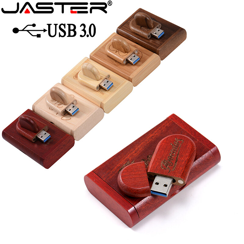 JASTER kotak Drive USB 3.0 kreatif, pena drive Flash Drive kecepatan tinggi kayu (Gratis LOGO) 8GB 16GB 32GB 64GB 128GB hadiah