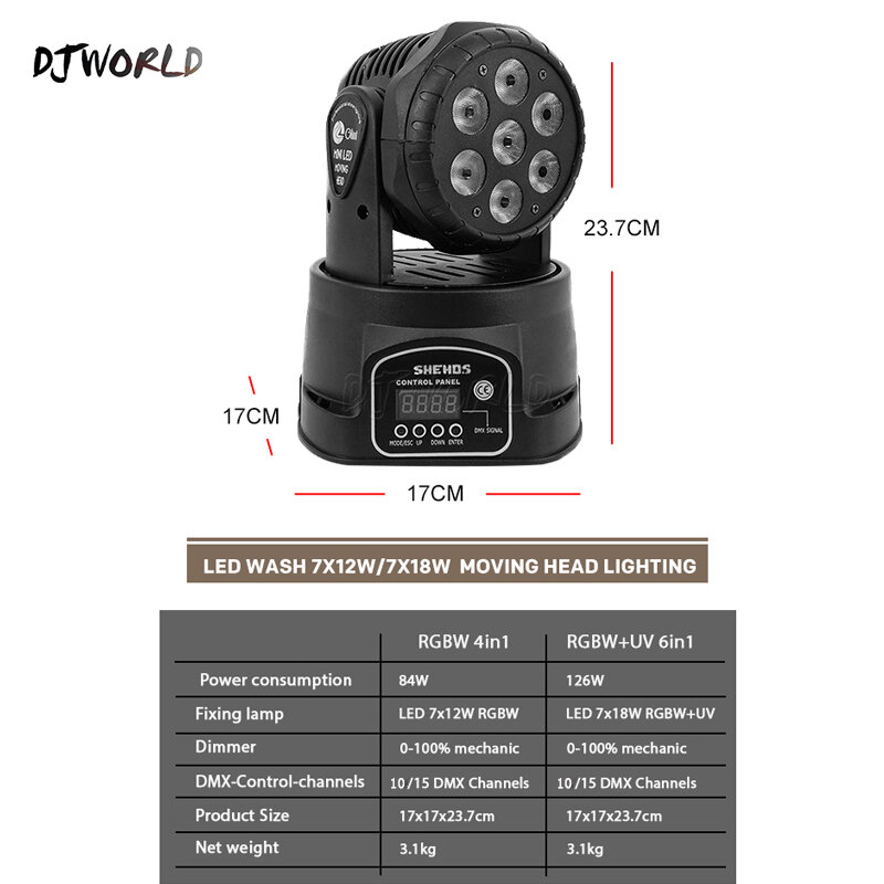Djworld ไฟ7X18W LED rgbwa + UV 6in1ไฟเวทีเคลื่อนไหวได้ DMX ไฟ PAR Light DJ ไนท์คลับปาร์ตี้คอนเสิร์ตบาร์