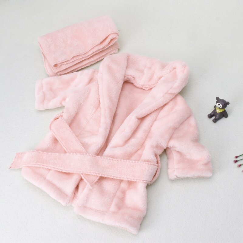 New Baby Bathrobes Bath Towel Solid Color Warm Baby Hooded Robe With Belt Newborn Photography Props Baby Photo Shoot Accessories