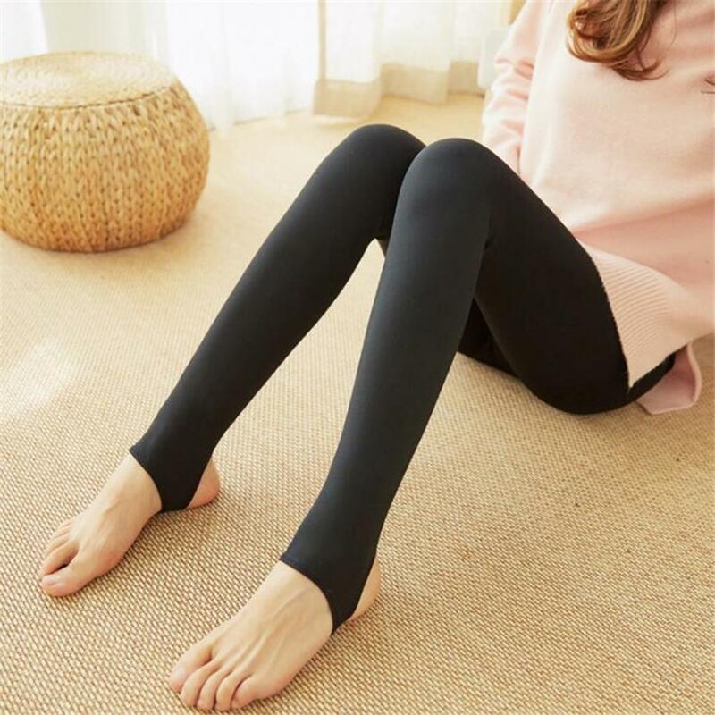 50% HOT SALES!!! Women Autumn Solid Color Stretchy Fleece Warm Cropped Stirrup Pantyhose Leggings