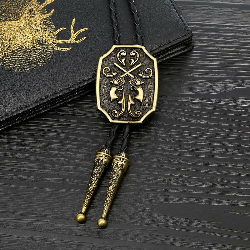 Gouble gun  copper bolo tie for man Indian cowboy western cowgirl leather rope zinc alloy necktie
