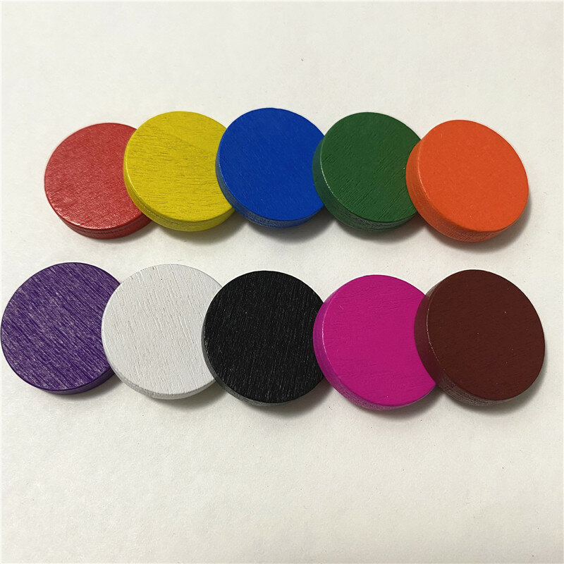 다채로운 나무 원형 플레이트 칩 퍼즐 체스 조각, 보드 게임 액세서리, 10 가지 색상, 50 개, 25*5mm