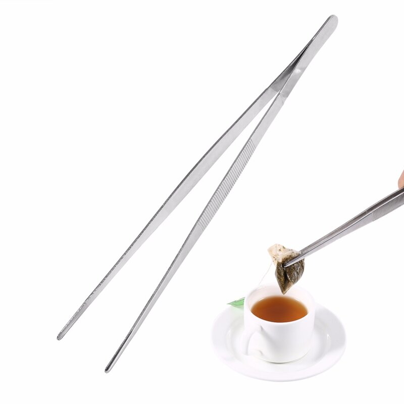 Pinças de comida aço inoxidável profissional saco chá clipe churrasco pinças prata longo pinças comida cozinha ferramenta para churrasco