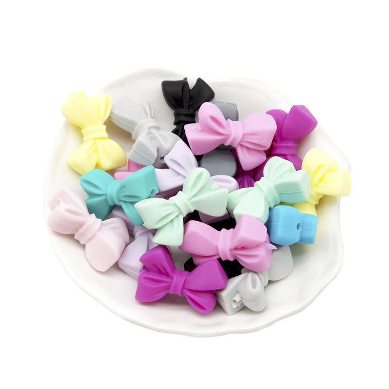 10pcs Bowknot 실리콘 구슬 BPA 무료 나비 넥타이 DIY 쥬얼리에 대 한 아기 Teething 구슬 Chewable 아기 Teething 선물 만들기