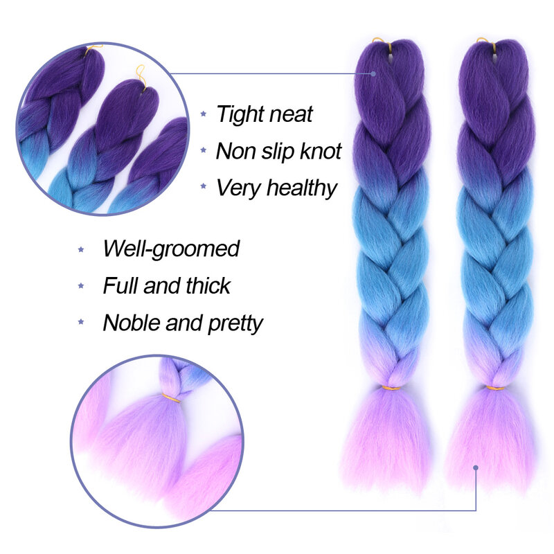 Black Star-extensiones de cabello trenzado Jumbo para mujer, de 24 pulgadas cabello largo, 100 g/unidad, trenzas sintéticas ombré