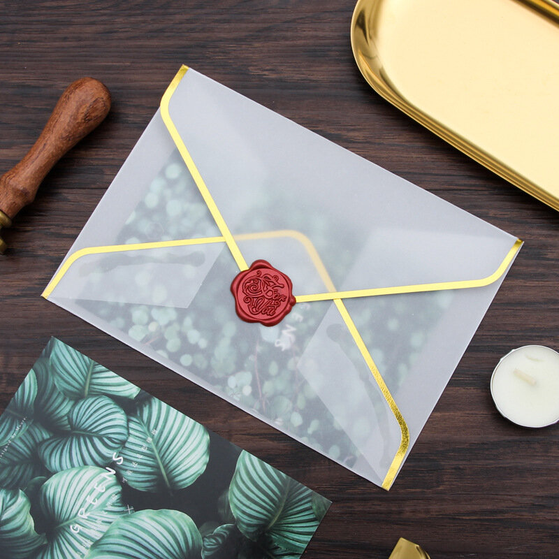 10pcs/lot Gold Stamping Edge Envelopes Translucent Transparent Vintage Letter  Paper Envelope Blank for Wedding Invitation