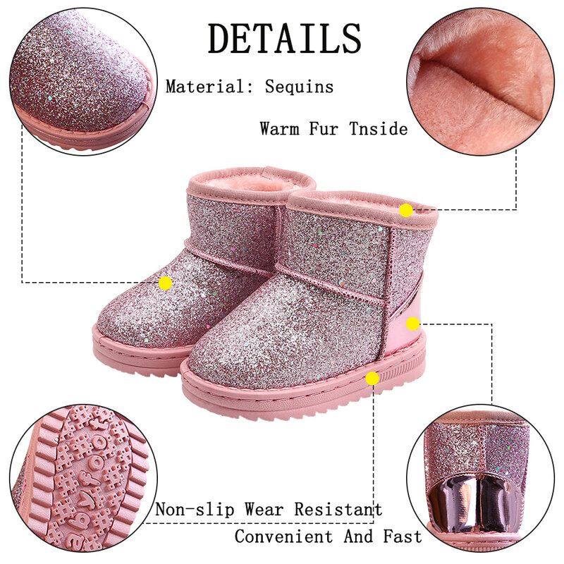 Kids Winter Warm Boots Children sequin Glitter no-slip resistant snow boots Wear Convenient and fast Ankle Boots D35