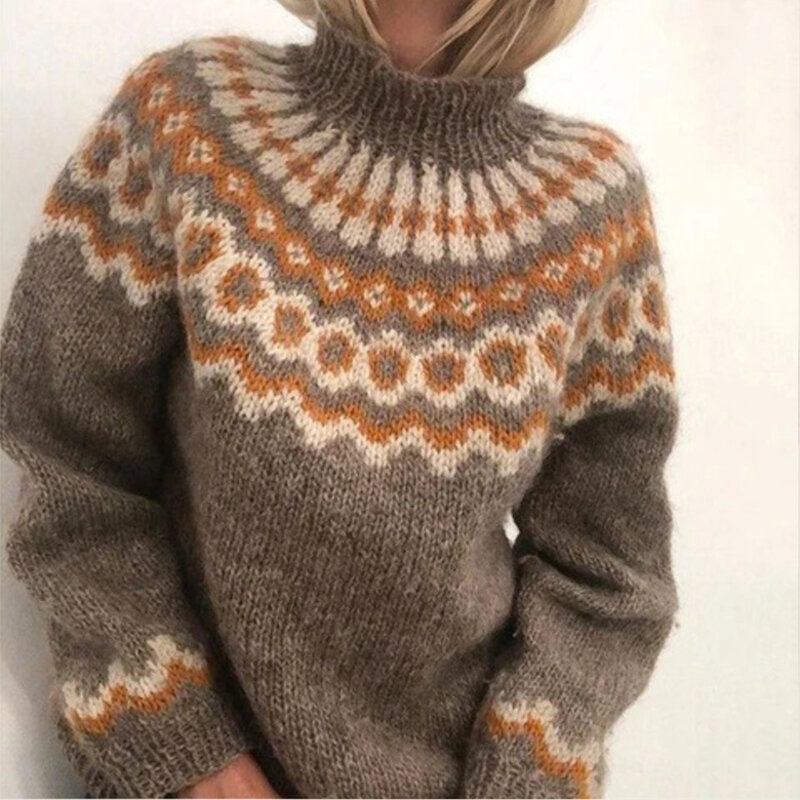 Suéteres con cuello de tortuga para mujer, suéter tejido de Jacquard de manga larga, suéter de punto, ropa de cama 2020