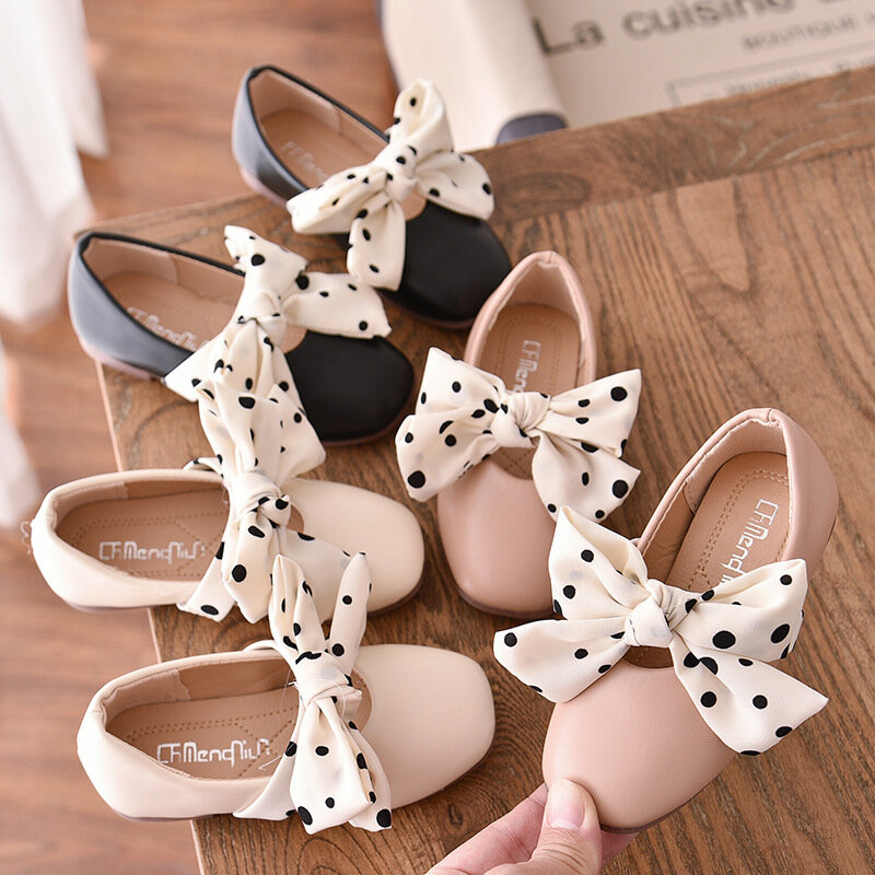 Children Casual Shoes New Fashion Kids Princess  Girls Bowtie Cute Autume Flats Sweet   Leather 