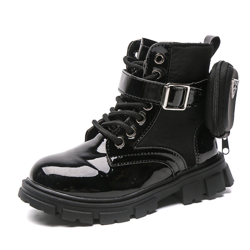 Klasyczne dziecięce plus aksamitne skórzane buty jesienne zimowe dziewczęce czarne buty pojedyncze buty moda dziecięca w nowym stylu krótkie buty duże