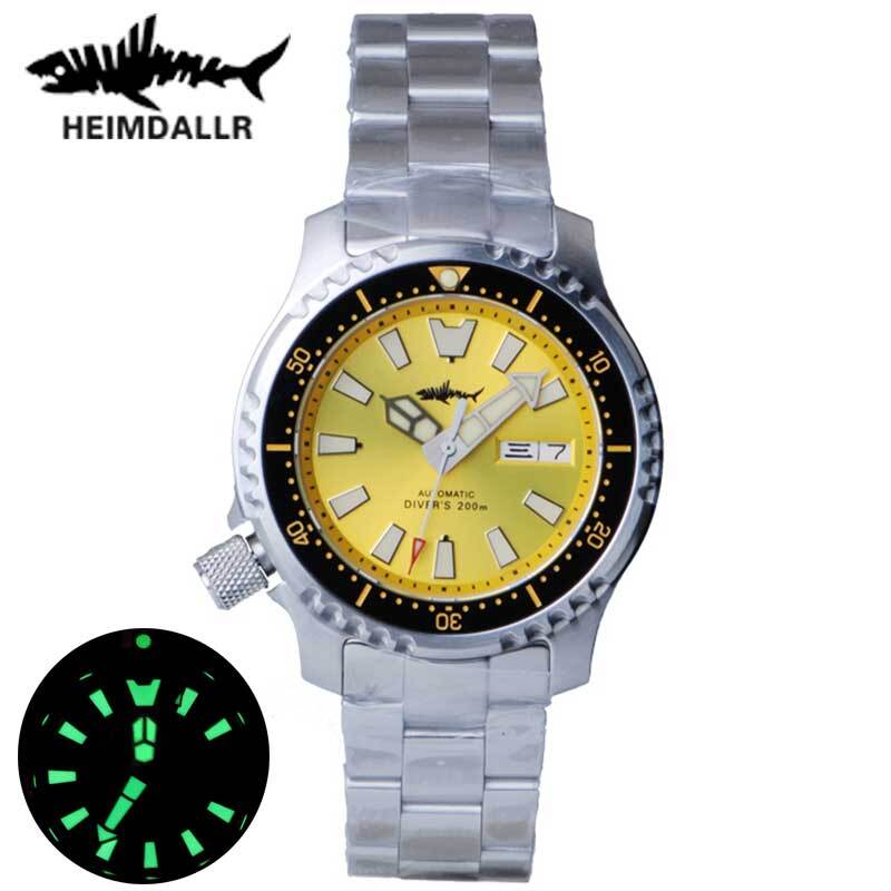 HEIMDALLR-Reloj de buceo para hombre, cronógrafo mecánico de cristal de zafiro, resistente al agua, 200m, Japón, NH36A, C3, pez globo luminoso