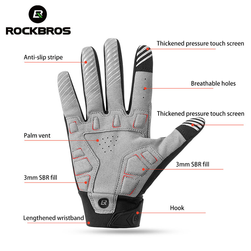 ROCKBROS gants de vélo unisexe écran tactile coupe-vent complet doigt Ski en plein air Camping randonnée moto gants cyclisme équipement