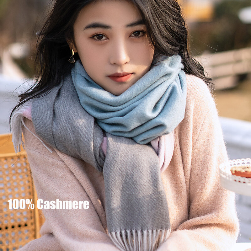 Зимний женский кашемировый шарф 100% градиентные шали из пашмины женские чистые кашемировые шарфы на шею роскошный теплый палантин женский шарф