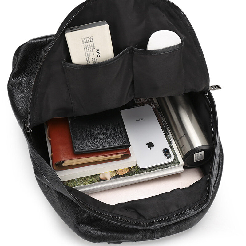 Mochila masculina de couro de vaca multifuncional, bolsa de viagem para negócios com novo design de bolsa de ombro à prova d'água para laptop
