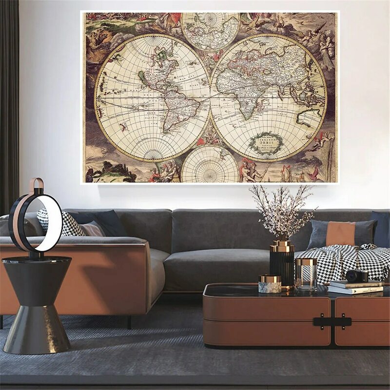 5*3 pies mapa Vintage de el mundo no-De tejido de lona pintura Medieval Latin ARTE Sala de decoración de Casa de la escuela suministros