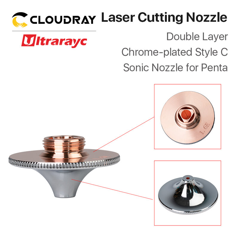 Ultrarayc Laser Đầu Phun Đầu Mạ Vàng Hai Lớp D28 Cỡ Nòng 1.2Mm-1.6Mm Cho Penta Sonic Cắt Kim Loại