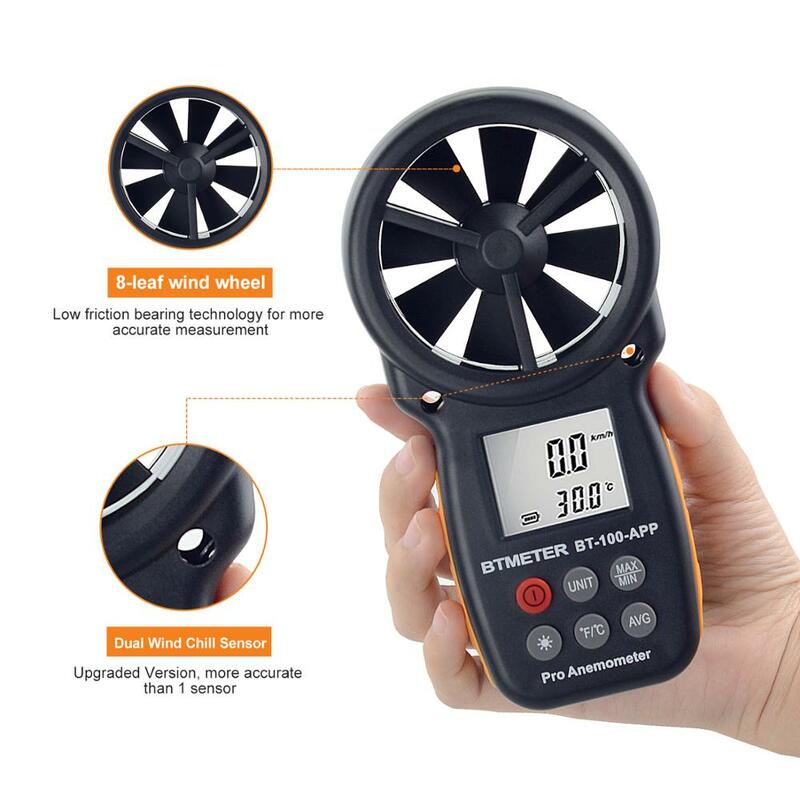 Digital Anemometer Tester With Mobile APP Wireless Bluetooth Vane Anemometer Meter measuring Wind Chill,Speed,Temperature,etc