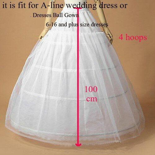Jupon enaguas blancas de 4 aros para vestido de novia, enagua de novia de talla grande, 4 círculos, una capa, tul, debajo de la falda
