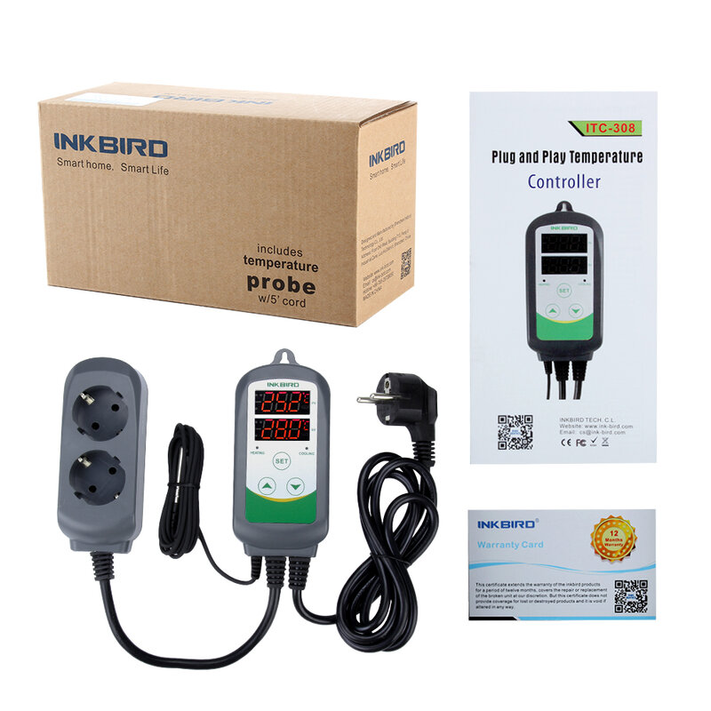 INKBIRD ITC-308 & 308WIFI EU Plug Smart Heating Pendingin Pengatur Suhu Termostat Regulator untuk Rumah Kaca Pembuatan Bir Rumah