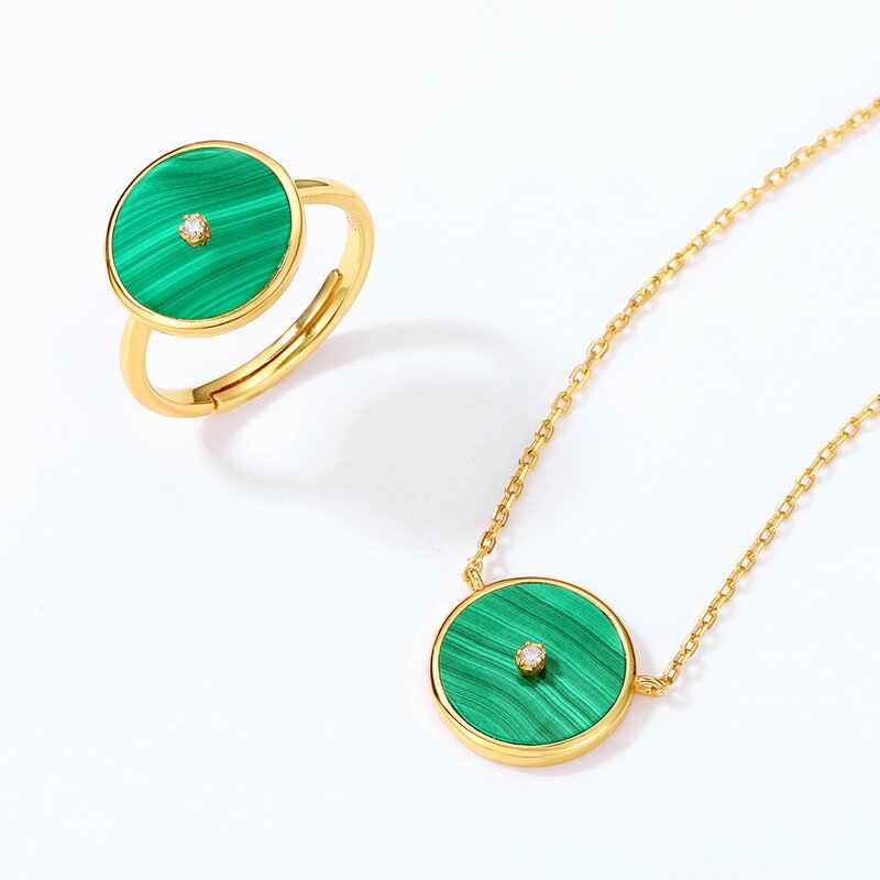 ALLNOEL ธรรมชาติ Malachite แหวน925เงินสเตอร์ลิงสำหรับสตรี5A Zircon Classic Vintage ของขวัญเครื่องประดับ Fine