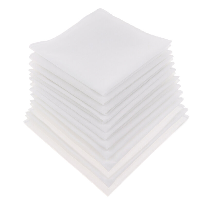 Pañuelos clásicos de algodón suave para hombre y mujer, pañuelos blancos sólidos, paquete de 12