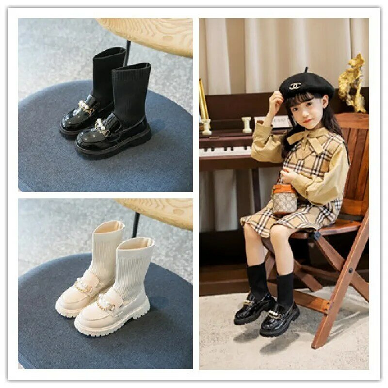 Nuovi stivali per ragazze 2021 autunno inverno moda per bambini elegante pelle Pu metallo perla decorazione gomma scarpe per bambini stivaletto per bambina