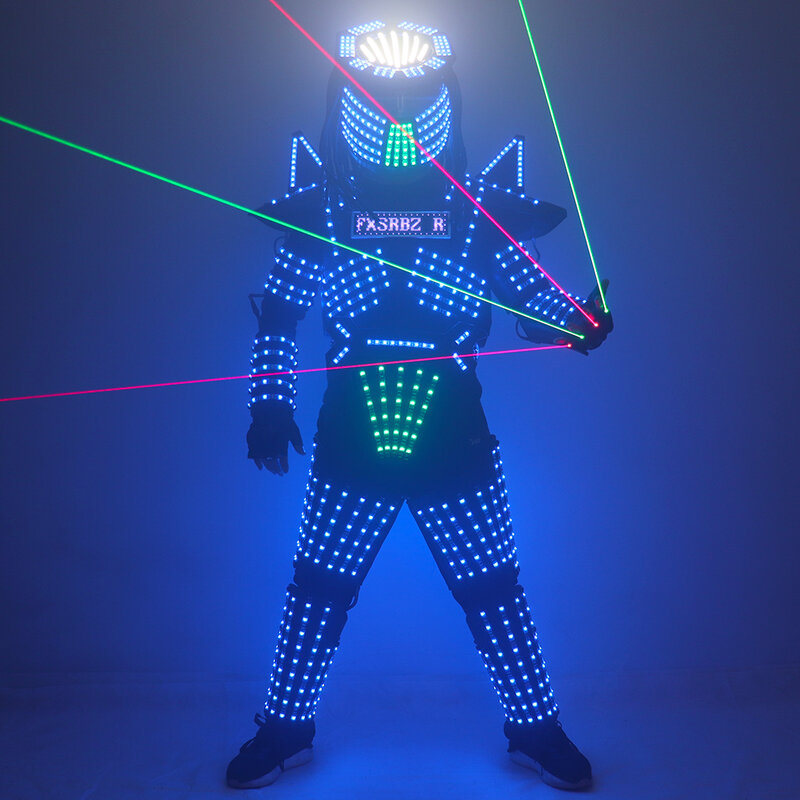 LEDหุ่นยนต์ชุดเครื่องแต่งกายเต้นรำRGB Luminousเกราะไนท์คลับบาร์แสดงMechanicalเต้นรำLEDเสื้อผ้า