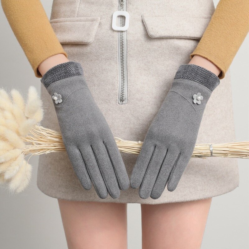 Fashion Grace Lady rękawiczki damskie zimowe Vintage z pełnymi palcami do ekranów dotykowych jazdy grube ciepłe wiatroszczelne rękawiczki damskie G051