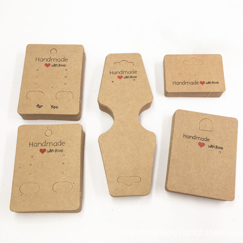 50 Stuks Wit Kraftpapier Handgemaakte Met Liefde Diy Sieraden Accessoires Card Voor Ketting Oorbel Haarspeld Hanger Displays Kaarten