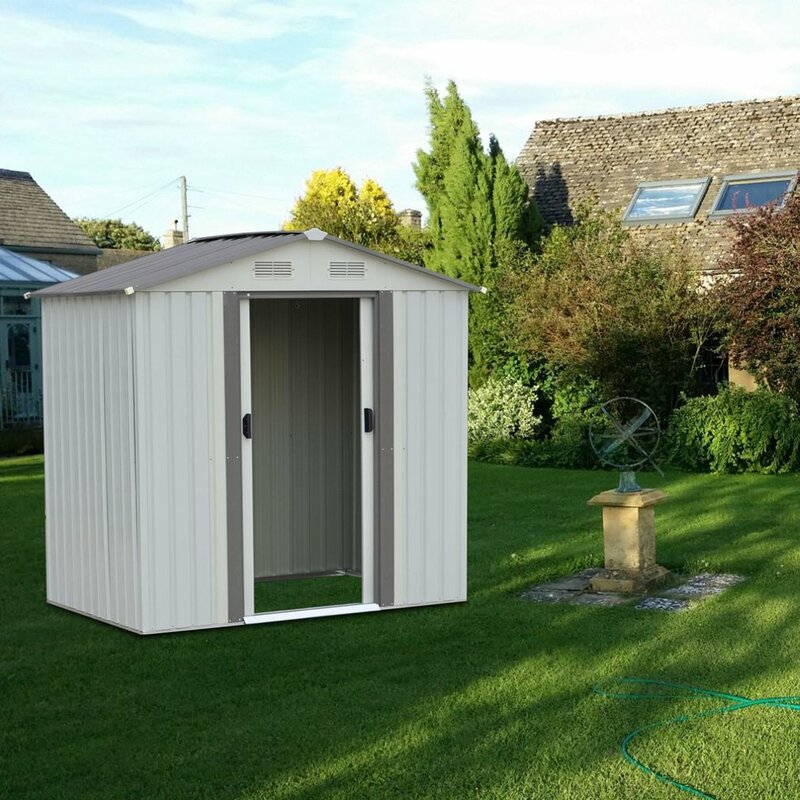 4x6FT Outdoor Garden Storage Shed Weatherproof Steel Tools Utility Backyard Lawn Shelter Sloped Roof With Window