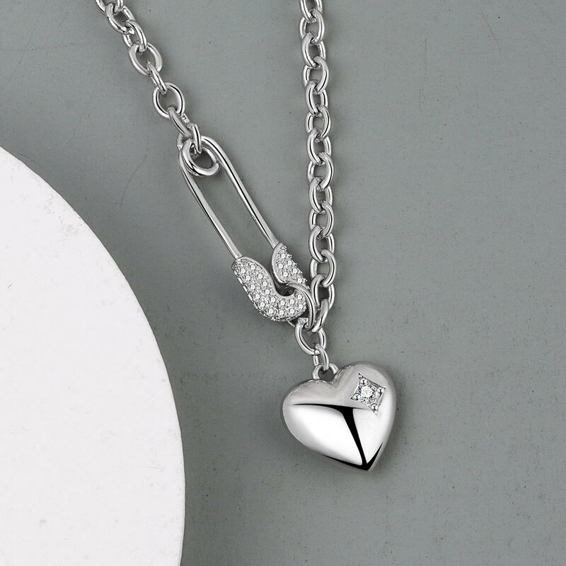 Женское ожерелье из серебра 925 пробы, с зажимом в форме сердца