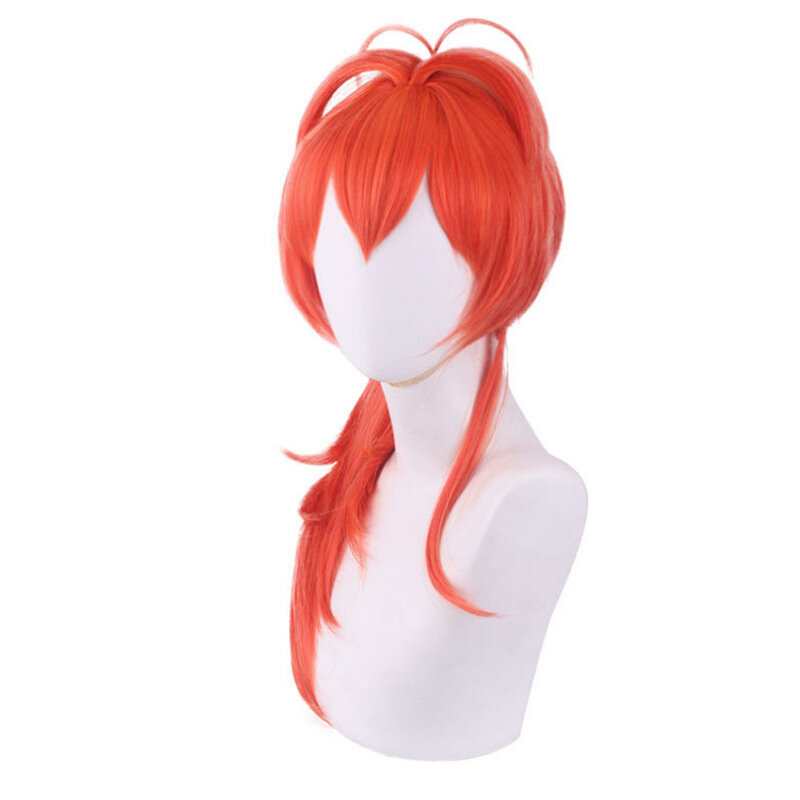 Genshin Impact Diluc parrucca Cosplay Cosplay Anime parrucche Cosplay parrucche sintetiche resistenti al calore Halloween 60cm parrucca rossa lunga