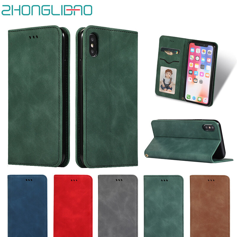 Étui pour iphone en cuir Xr Xs Max 7 8 6 6s Plus x xs luxe rabat peau souple Silicone magnétique portefeuille porte-cartes support couverture de livre